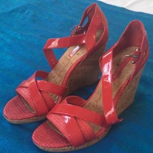 Nine West Red Wedge Sandals Size 7